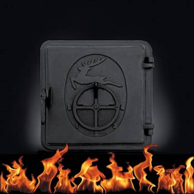 Cserépkályha tüzelőajtó matt fekete, huzatszabályzóval, külső méret: 255 x 255mm, falazó méret: 210 x 210mm, NIMRÓD