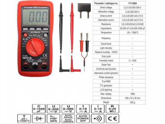 Digitális multiméter, 0-300V YATO