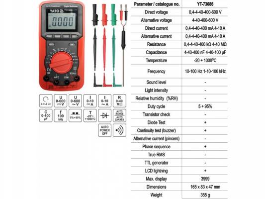 Digitális multiméter, 0-600V YATO