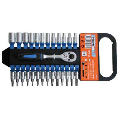 Bitdugófej és dugókulcs készlet 27 db-os 1/4col, 4-13 mm, CV, műanyag tartón