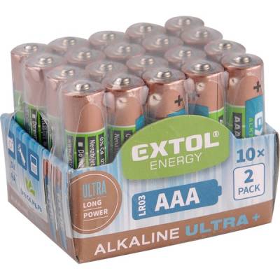 AAA alkáli 1,5V elem, 20db, hosszú étettartam LR03 EXTOL LIGHT
