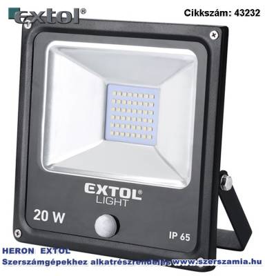 Led lámpa, falra szerelhető reflektor mozgásérzékelővel, 20W, 1500 lm, ip65, 230V/50Hz, 0,72 kg