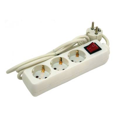 5m-es villamos elosztó, kapcsolóval, 3 aljzat, földelt, 250V/16A, max : 3500W