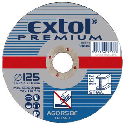EXTOL PREMIUM vágókorongok fémhez 115x1,6x22,2mm, max 13300 ford/perc 5db/csomag