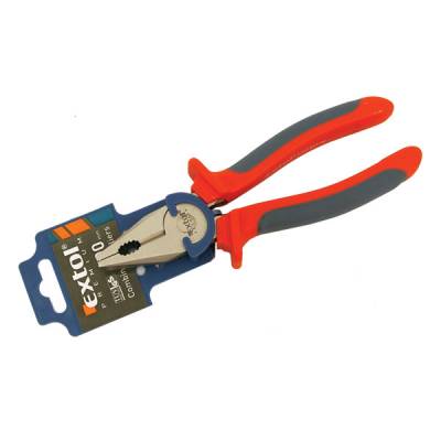 EXTOL PREMIUM Kombinált fogók, TÜV/GS, TPR nyél, akasztós szerszámtartó 200mm