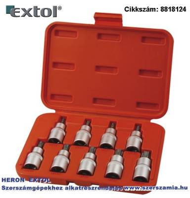 Bitdugófej készlet, 9 db-os TORX, 1/2 col x 55 mm T20-25-27-30-40-45-50-55-60, S2 acé