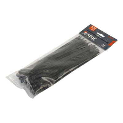 EXTOL PREMIUM Fekete nylon kábelkötegelők, 3,6x280mm 100db/csomag