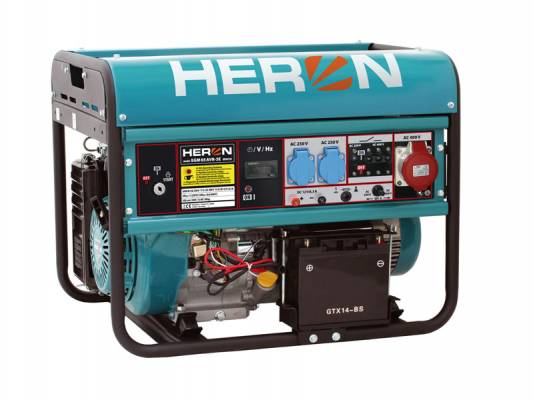 HERON Benzinmotoros áramfejlesztő, max 6500 va, háromfázisú, elektromos önindítóval egm-65 avr-3e