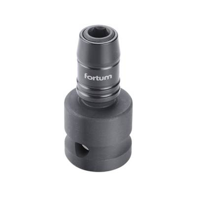 Adapter, impakt 1/4col BIT-ek gépi befogásához, 1/2col gépi befogás, gyorskioldóval, CrMoV, hossz: 49 mm