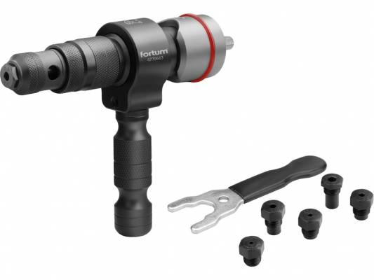 Adapter klt. fúrógéphez, popszegecsekhez, 2,4-3,2-4,0-4,8-6,0-6,4 mm-es szegecsekhez, 8mm (5/16col hatszög befogás, FORTUM + AJÁNDÉK