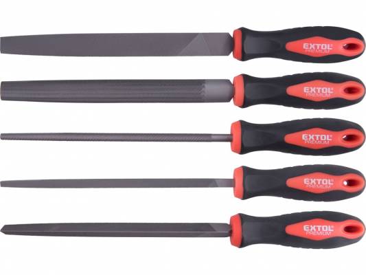 Fémreszelő klt., 5 db (lapos, félkerek, kerek, háromszög, négyszög), 200mm, T12 acél, vágat 2, finom, TPR gumis műa.