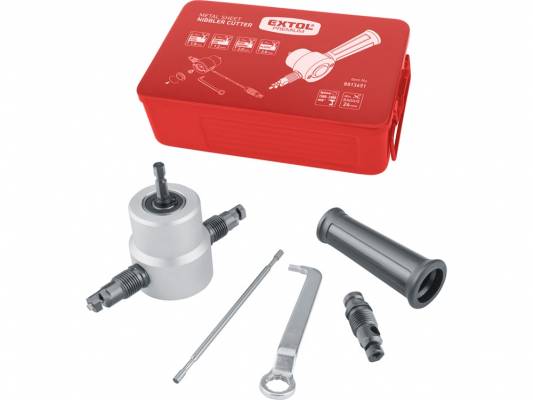 Fúrógéppel hajtható mechanikus lemezvágó/lyukasztó fej, max. 2 mm lemezekhez