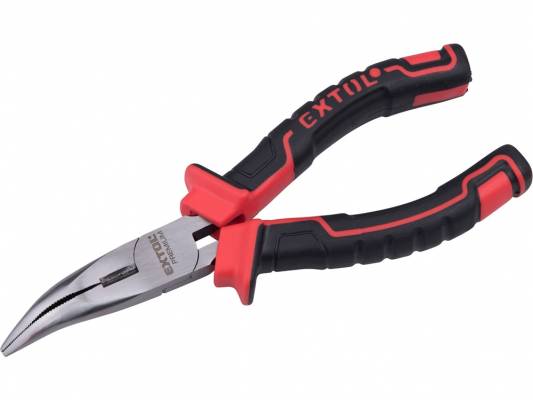 Hajlított csőrű rádiós fogó, 160mm, duál narancs/kék, TPR nyél, akasztós szerszámtartó