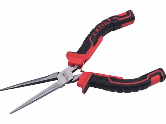 Hosszú csőrű fogó, mini, 150 mm, TÜV/GS, kétszínű műanyag nyél, rugós