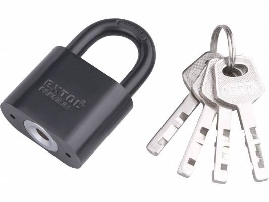 Lakat, vas, fekete, 4db kulcs, 40mm, edzett acél kengyel, szárátmérő: 7 mm