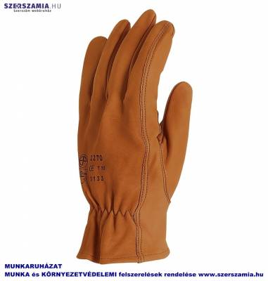 Bőrkesztyű, barna színmarha/hasíték tenyérerősítéssel, méret: 9, 1 pár