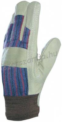 Bőrkesztyű,téli,bézs színmarha/csíkos vászonkézhát, méret: 10, 1 pár