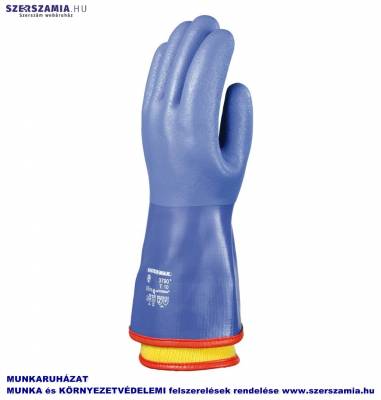 Mártott téli PVC kesztyű,érdes kék sav/lúg/olajálló, 34cm, méret: 8, 1 pár