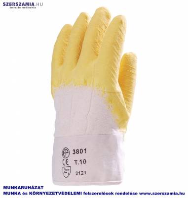 Mártott sárga Latex kesztyű, csúszásbiztos, erős, szellőző kézhát, méret: 10, 12pár / csomag