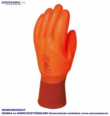 Mártott téli Fluo narancs PVC kesztyű, gumis mandzsetta, méret: 9,5, KIFUTÓ termék 1 pár