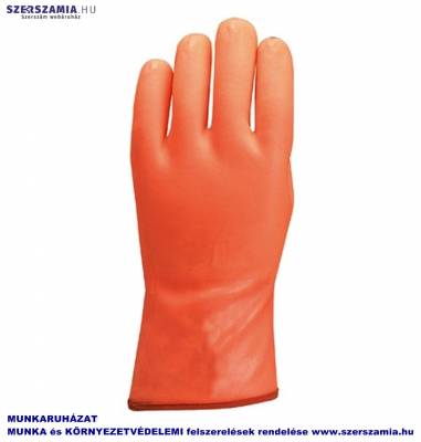 Mártott téli Fluo narancs PVC kesztyű, bolyhos belső, méret: 9,5, 1 pár