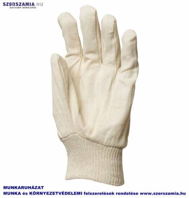 Varrott pamutvászon, fehér kesztyű, gumírozott mandzsetta, méret: 10, 12pár / csomag