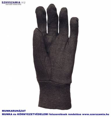 Pamutkesztyű, barna, varrott, bolyhos belső, mandzsetta, méret: 10, 10pár / csomag