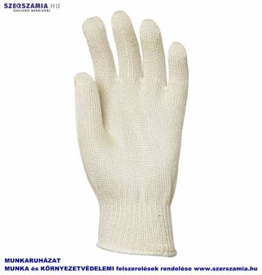 Kötött vékony fehér abralon/Nylon kesztyű, vágás/kopásálló, méret: 7, 10pár / csomag