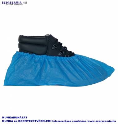 Cipővédő fehér PP felső kék, PE csúszásgátló talppal, 50db / csomag