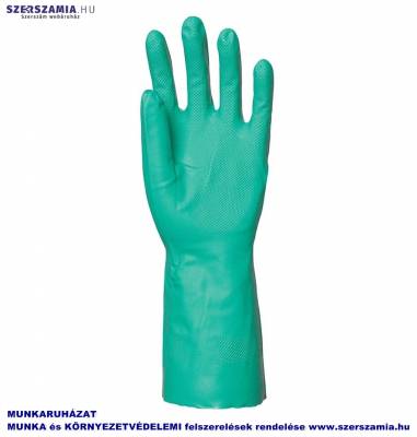 Vegyszerálló védőkesztyű, Nitril, zöld, 33 cm / 0,38 mm , méret: 7, KIFUTÓ termék, Helyettesítő: 5510 10pár / csomag