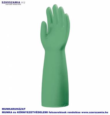 Mártott zöld Nitril kesztyű, vegyszerálló, 45cm/0,56mm, méret: 8, 1 pár