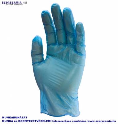 VINYL kék színű kesztyű, lúgálló, púderozott, méret: M, KIFUTÓ termék, Helyettesítő: 5706-12 100db / doboz