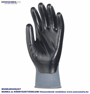 Szerelőkesztyű, szürke PA/tenyéren fekete Nitril mártás, méret: 8, KIFUTÓ termék 10pár / csomag