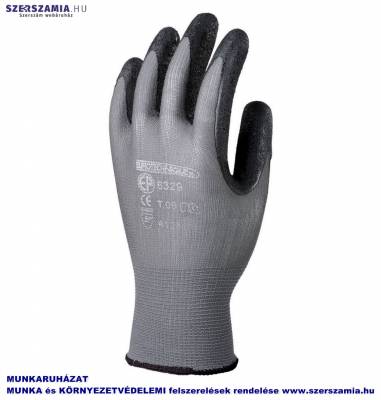 Szerelőkesztyű, szürke PA/fekete habosított Latex tenyér, méret: 9, 10pár / csomag