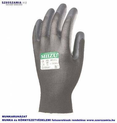 MIIZU Szerelőkesztyű, szürke, tenyér PU mártott, méret: 7, KIFUTÓ termék 12pár / csomag