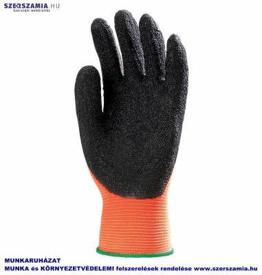 Szerelőkesztyű, Fluo narancs Nylon, fekete Latex tenyér, méret: 6, KIFUTÓ termék, Helyettesítő: 1LACO 10pár / csomag