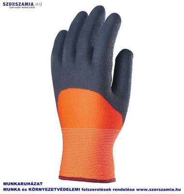 Szerelőkesztyű, narancs, téli, érdes fekete Nitril 3/4 hát, méret: 10, 10pár / csomag