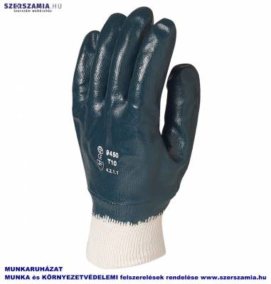 Kézháton csuklóig teljesen mártott kék Nitril kesztyű, méret: 9, 10pár / csomag
