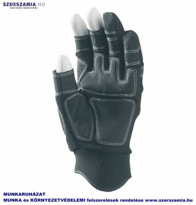 Bőrkesztyű, fekete szintetikus sofőr, 3 ujjvég nélkül, méret: 8, 1 pár