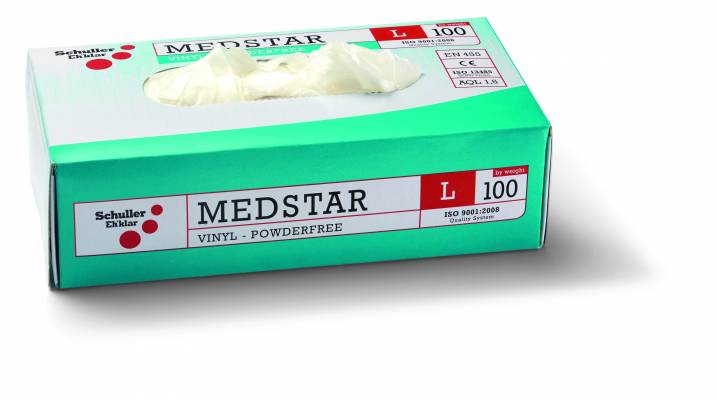 Egyszer használatos vinyl kesztyű, púdermentes 100 Medstar Vinyl PF L/9" 100db