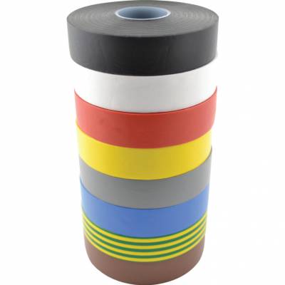 Fekete, fehér, piros, kék, sárga, zöld/sárga, szürke, barna színű, PVC szigetelőszalag szortiment, 19mm x 33 m