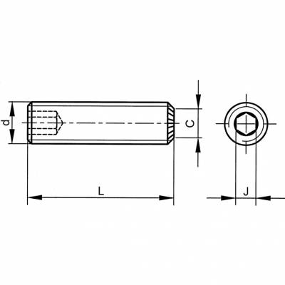 Belső kulcsnyílású, recézett végű hernyócsavar M6 x 6mm (14.9.) DIN916