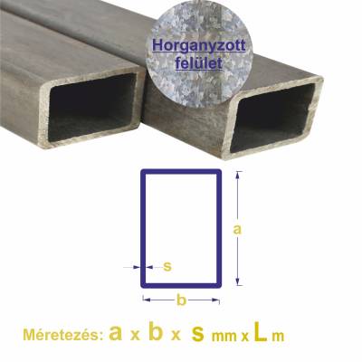 Zártszelvény horganyzott EN 10219-1, 60 x 40 x 3mm x 2m ±5mm 3db