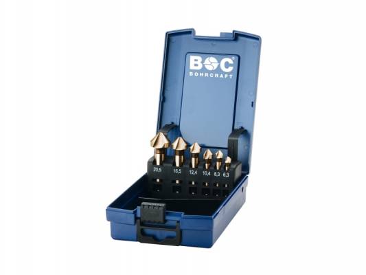 BOHRCRAFT kúpsüllyesztő készlet 90° három vágóélű HSS-E Co5 6r. 6,3-20,5 KS6-K Co ABS-Box