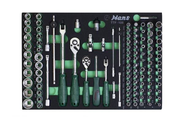 HANS 1/4 &quot;+ 3/8&quot; dugókulcs készlet 108r. TTF-108 fiókmodul