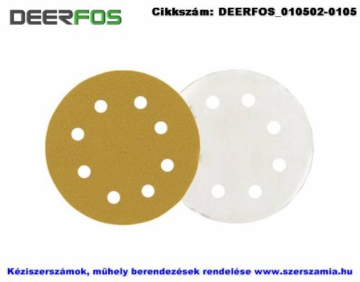 DEERFOS tépőzáras csiszolólap 8 lyukas CA331 d125 P40A, 25db/csomag