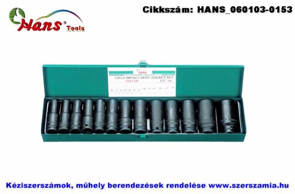 HANS 1/2 col gépi hosszú dugókulcsfej készlet 13 részes 10-30x80mm 84613M