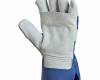 Bőrkesztyű, szürke dupla marhahasíték/kék vászon kézhát, méret: 10, 12pár / csomag