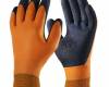 Latex végig mártott narancs/fekete védőkesztyű, méret: 7, 1 pár
