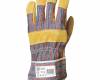 Bőrkesztyű, sárga sertéshasíték/csíkos vászon,tenyérbélés, méret: 10, 12pár / csomag